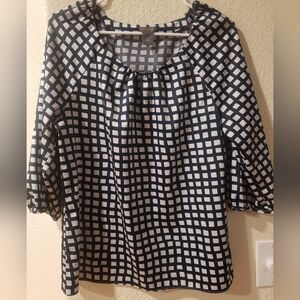 Ann Taylor Navy and White Grid Blouse